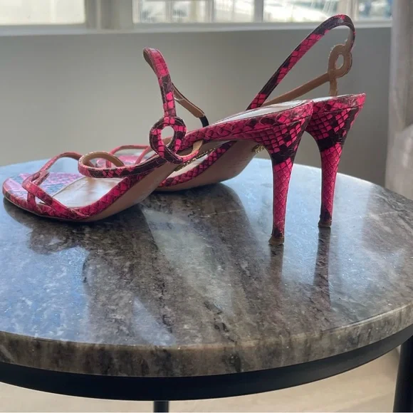 Aquazurra - Serpentine Neon Pink Snake Heel Sandals Sz. 39